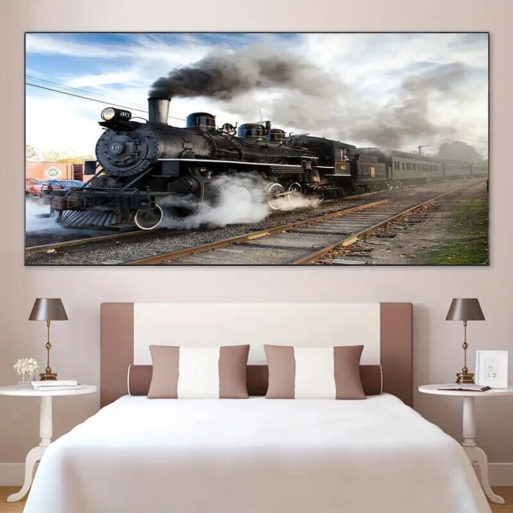 Moving Steam Locomotive Canvas Art Print 27.6" x 55.2" NEW! Home & Garden:Home Décor:Posters & Prints Style Your Walls